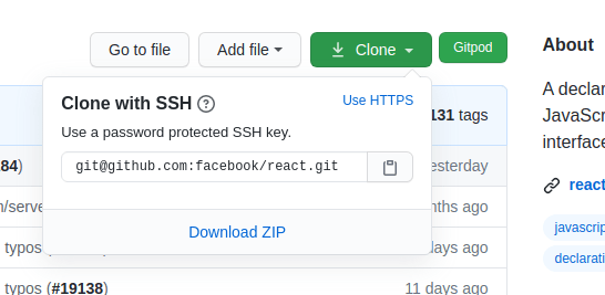 GitHub's repository clone dialog